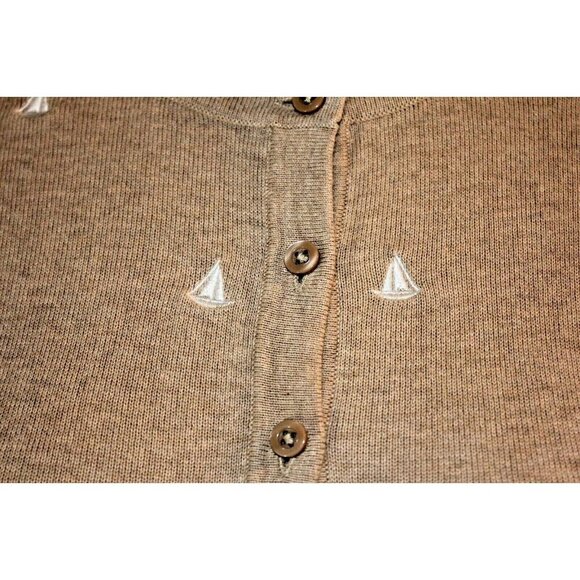 Tommy Hilfiger Sailboats Embroidered Cardigan Womens Small Beige Coastal Minimal - Picture 5 of 8
